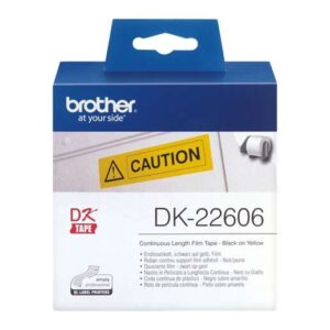 Brother DK22606 - Etiquetas Originales de Tamaño personalizado - Ancho 62mm x 15,24 metros - Texto negro sobre fondo amarillo
