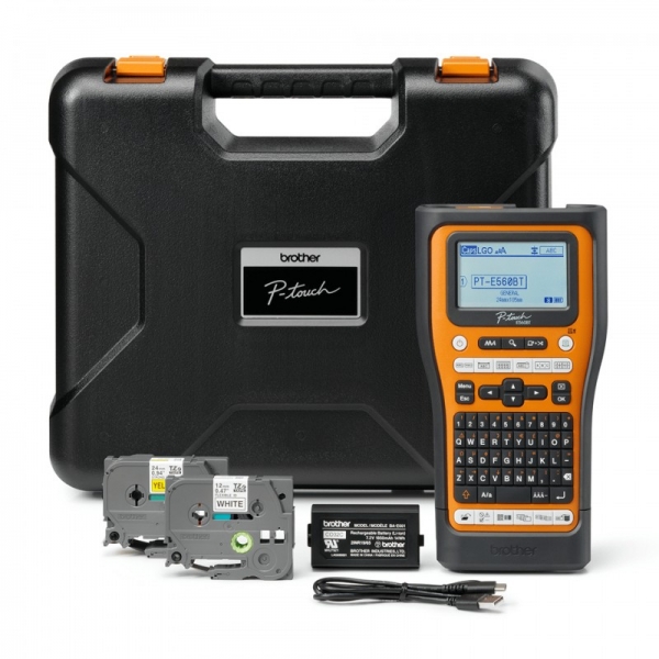 Brother PT-E560BTVP Rotuladora Electronica Bluetooth - Con Conexion a PC - Pantalla LCD - Ancho Max. de Cinta 18mm - Color Negro/Naranja - Imagen 4