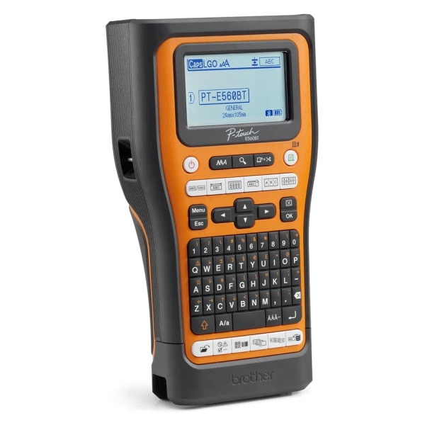 Brother PT-E560BTSP Rotuladora Electronica Bluetooth - Con Conexion a PC - Pantalla LCD - Ancho Max. de Cinta 18mm - Velocidad de Impresion 30 mm/s - Color Negro/Naranja - Imagen 3