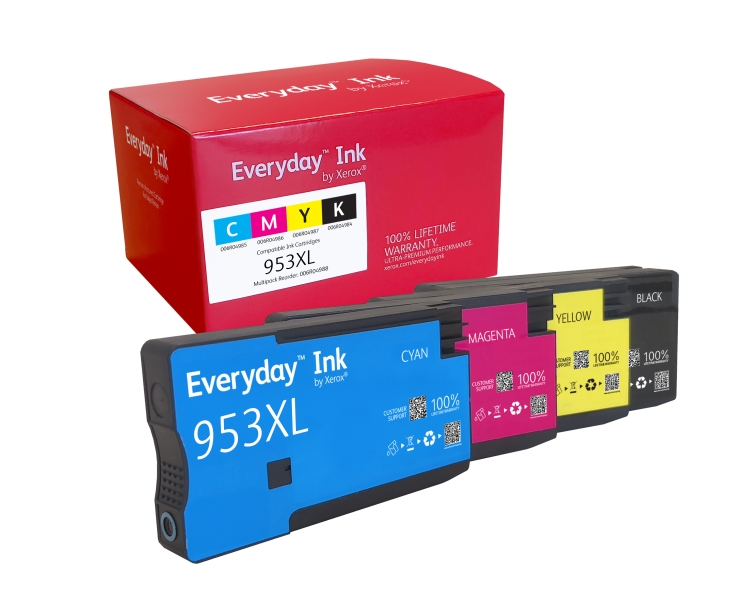 Xerox Everyday HP 953XL Pack de 4 Cartuchos de Tinta Remanufacturados - Reemplaza L0S70AE/F6U16AE/F6U17AE/F6U18AE/L0S58AE/F6U12AE/F6U13AE/F6U14AE (Chip reforzado contra actualizaciones)